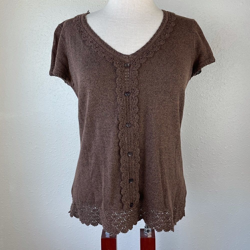 Liz Claiborne Brown & White Striped Top EUC